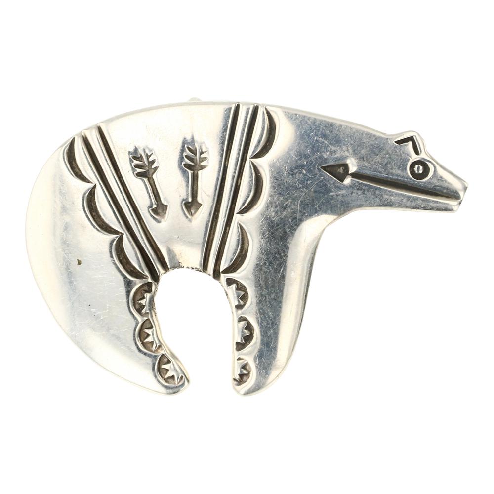 Alfred Martinez Plain Silver Bear Pin & Pendant: Sterling Silver | | Alfred Martinez Plain Silver Bear Pin & Pendant | Navajo Native American Southwest Indian Jewelry | Approximate Weight: 14 Grams | Dimensions: Pin: 2" x 1.25" | AM