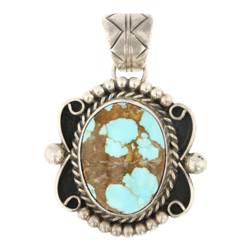 Navajo Boulder Turquoise Pendant: Sterling Silver | Genuine Boulder Turquoise | Navajo Boulder Turquoise Pendant | Navajo Native American Southwest Indian Jewelry | Approximate Weight: 13 Grams | Dimensions: Pendant: 1.25" x 1.75" | R