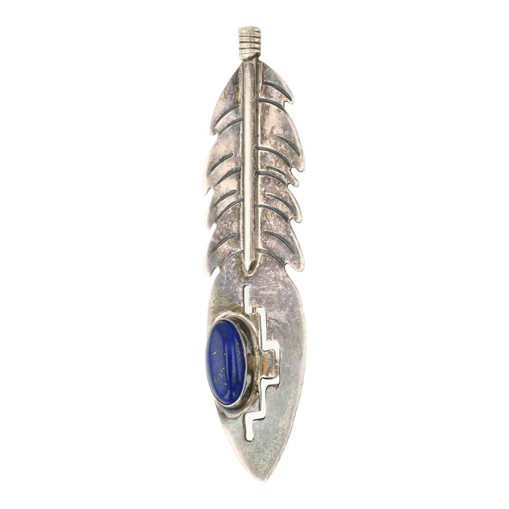 Vintage Navajo Lapis Feather Pin: Sterling Silver | Genuine Lapis | Vintage Navajo Lapis Feather Pin | Navajo Native American Southwest Indian Jewelry | Approximate Weight: 6 Grams | Dimensions: Pin: 2.5" x .75" | Dalvo