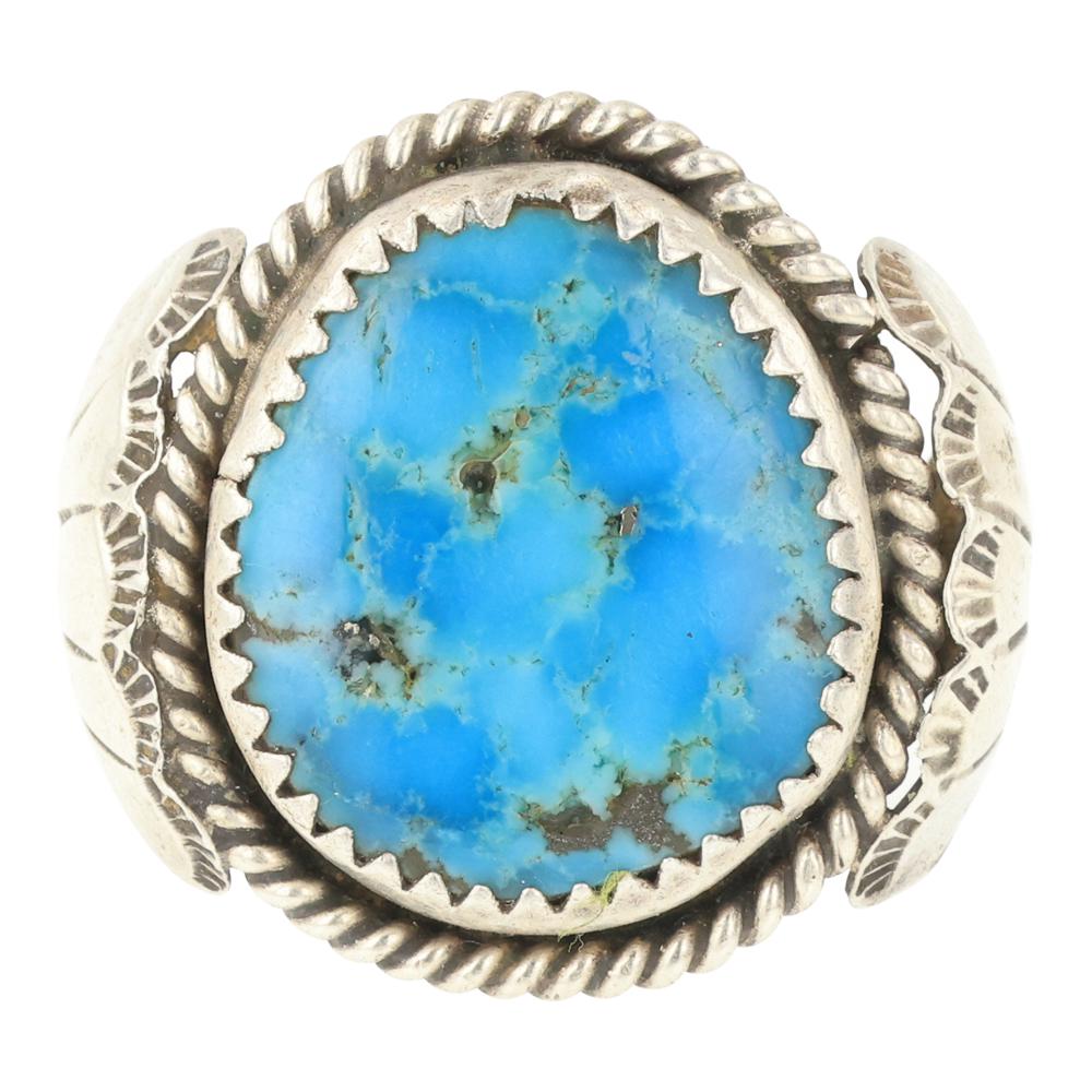 Eddie Chee Kingman Turquoise Ring: Sterling Silver | Genuine Kingman Turquoise | Eddie Chee Kingman Turquoise Ring | Navajo Native American Southwest Indian Jewelry | Approximate Weight: 13 Grams | Dimensions: Ring: 11 size, 1" face wi