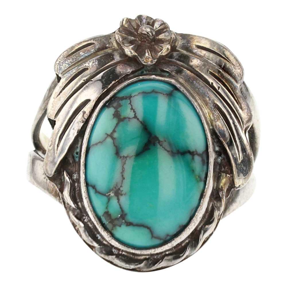 Vintage Navajo Chief Dodge Shop Spiderweb Turquoise Leaf work Ring (1 of 3)