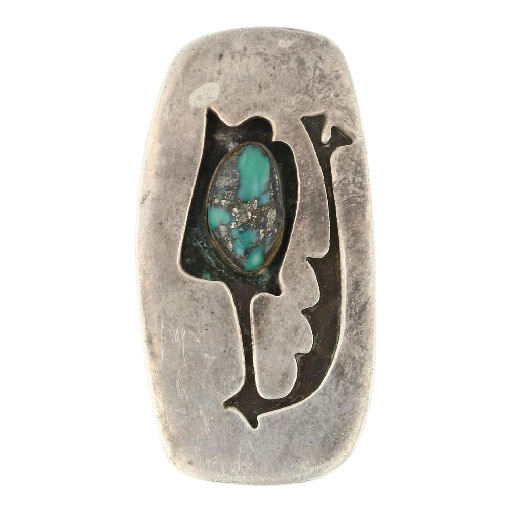 Vintage Navajo Nevada Turquoise Sterling Silver Overlay & Nickel Money Clip (1 of 3)