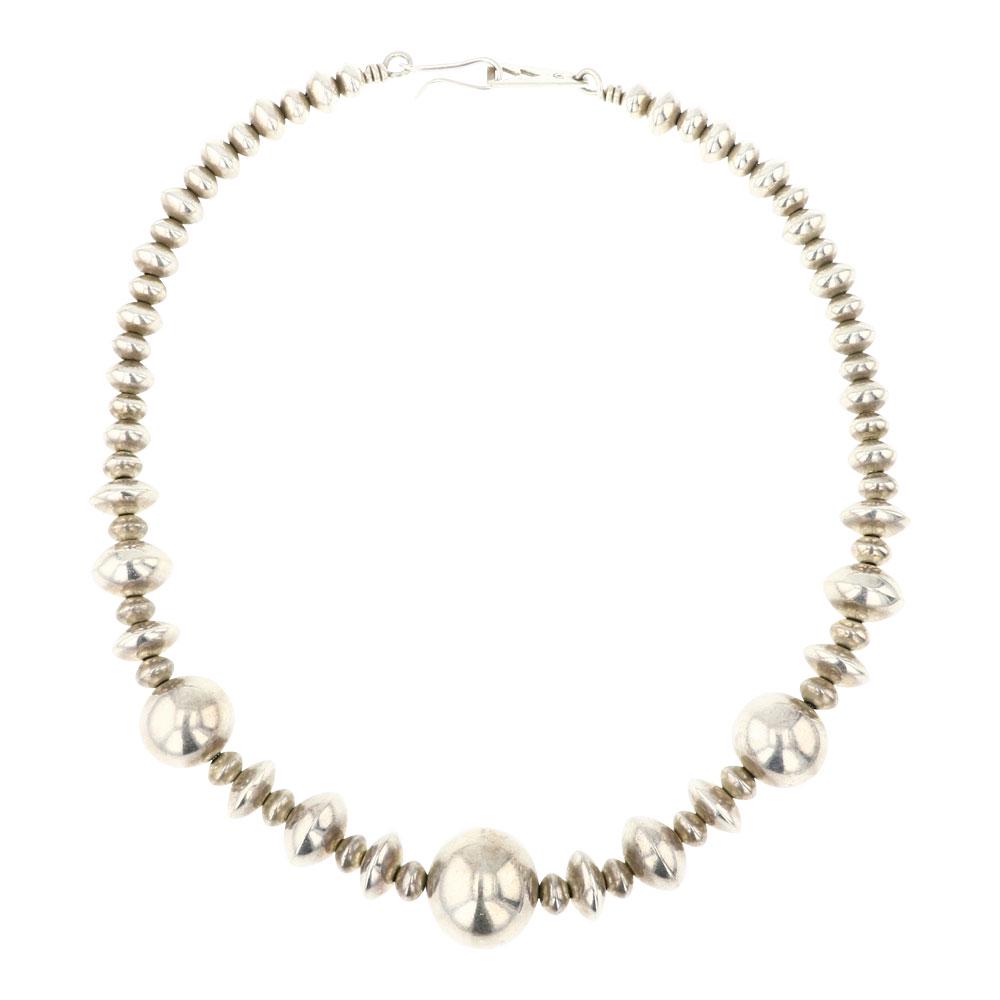 Navajo Plain Silver Mixed Beads Round & Saucer Beads Necklace (1 of 3)