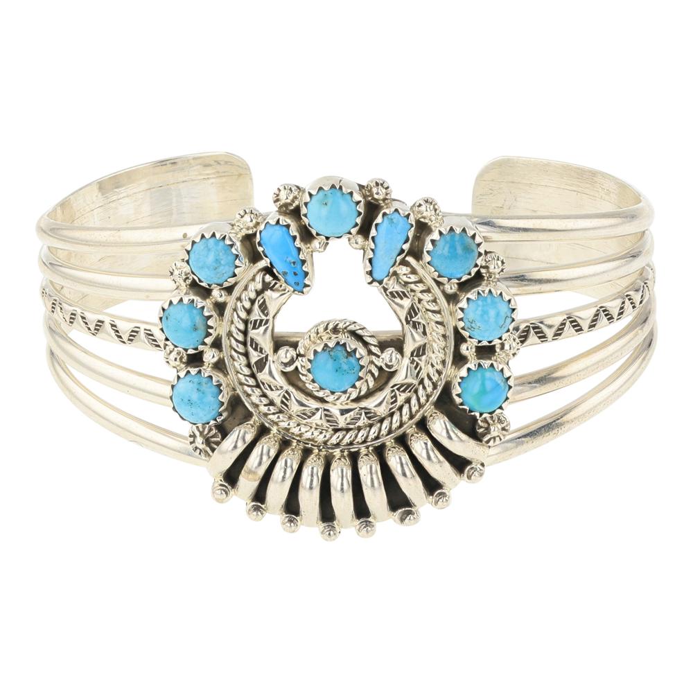 Navajo Kingman Turquoise Cuff Bracelet: Sterling Silver | Genuine Kingman Turquoise | Navajo Kingman Turquoise Cuff Bracelet | Navajo Native American Southwest Indian Jewelry | Approximate Weight: 34 Grams | Dimensions: Bracelet: 5.5" inner