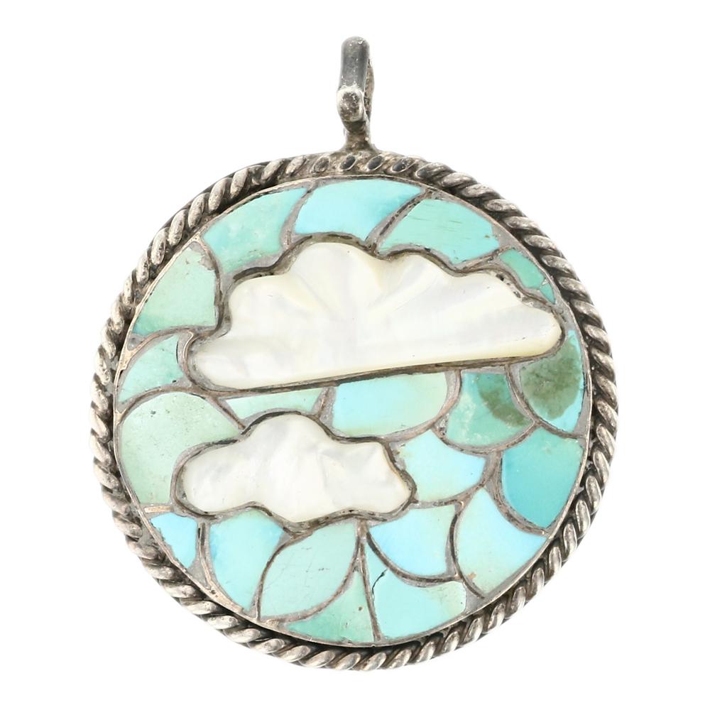 Vintage Zuni Turquoise Mother of Pearl Inlay Pendant (1 of 2)