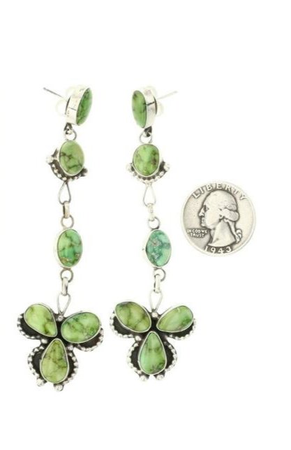 Sheila Tso Navajo Sonoran Gold Turquoise Earrings: Sterling Silver | Genuine Sonoran Gold Turquoise | Sheila Tso Navajo Sonoran Gold Turquoise Earrings | Navajo Native American Southwest Indian Jewelry | Approximate Weight: 20 Grams | Dimensions: Earr