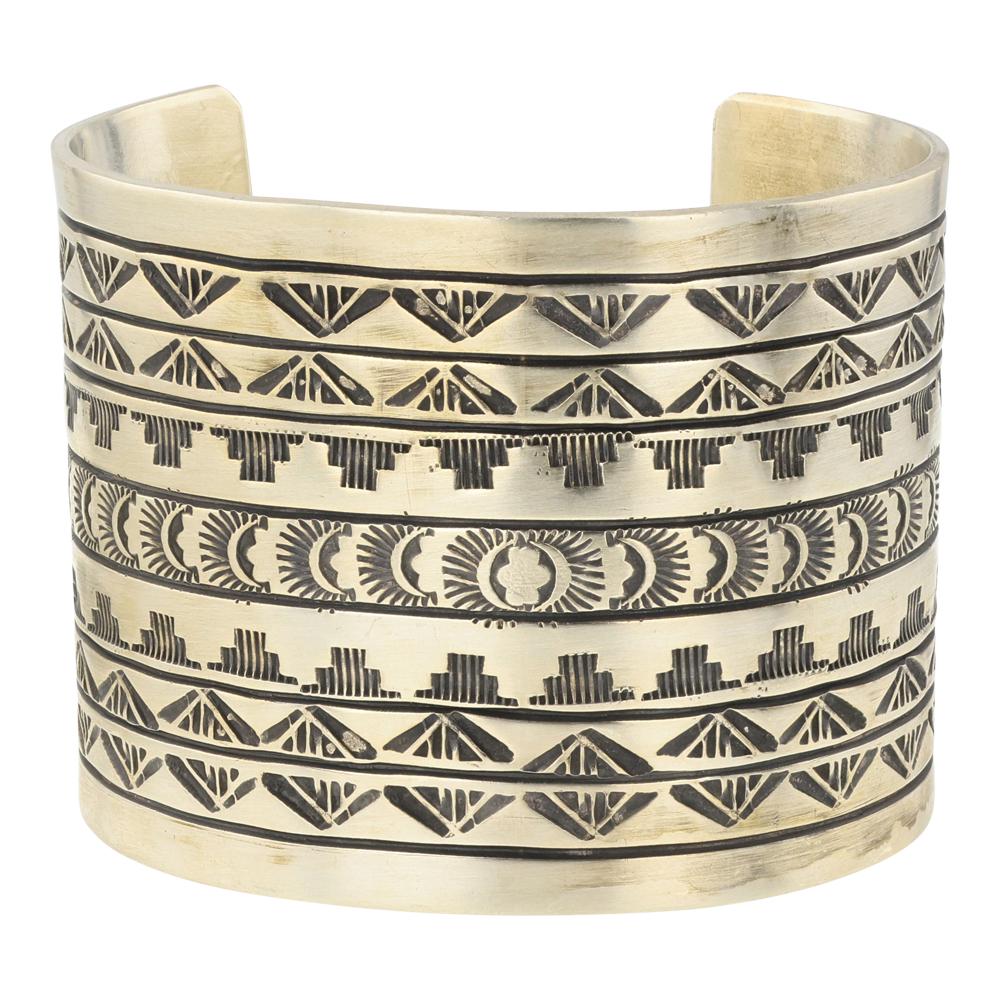 Rick Enriquez Navajo Plain Silver Wide Stamp Cuff Bracelet (1 of 3)