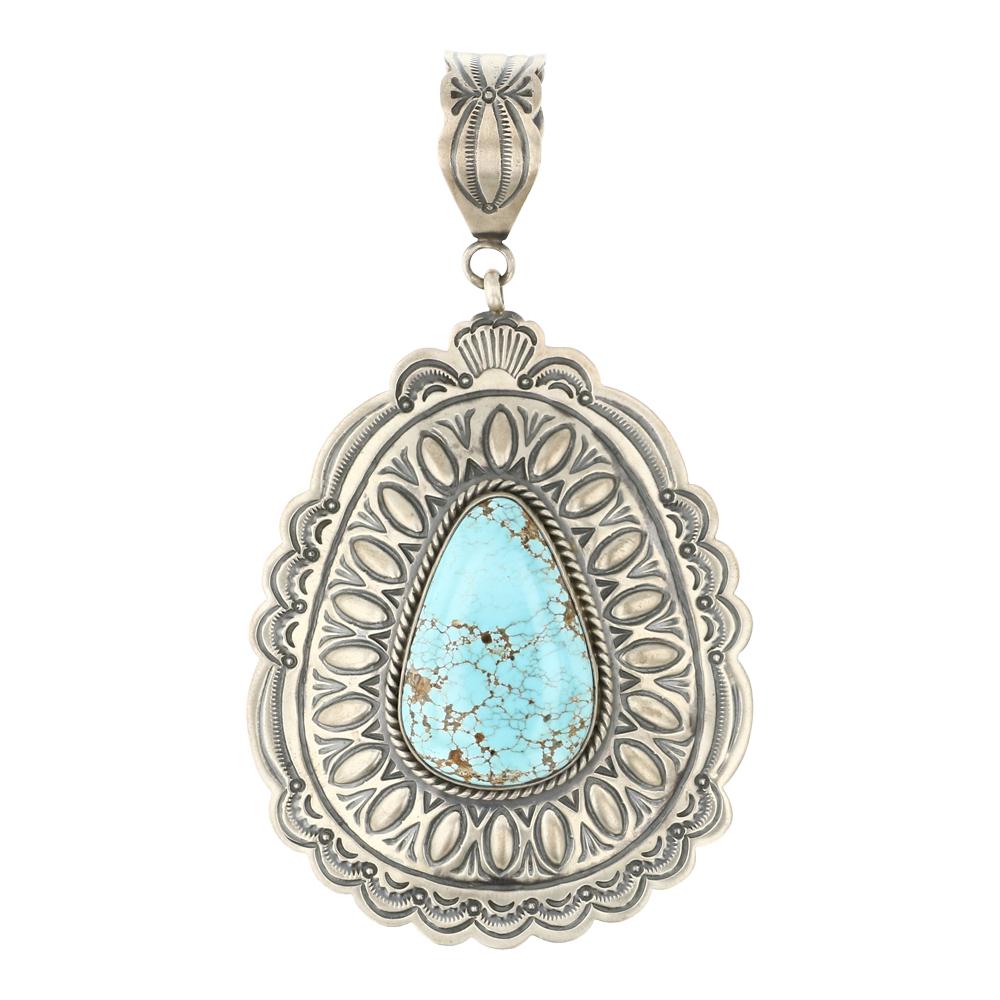 Arnold Blackgoat Nevada Turquoise Bump out Stamp work Pendant (1 of 2)