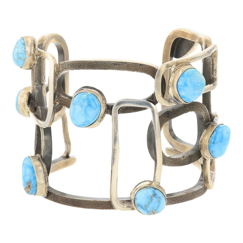 Navajo Kingman Turquoise Contemporary Design Cuff Bracelet (1 of 4)
