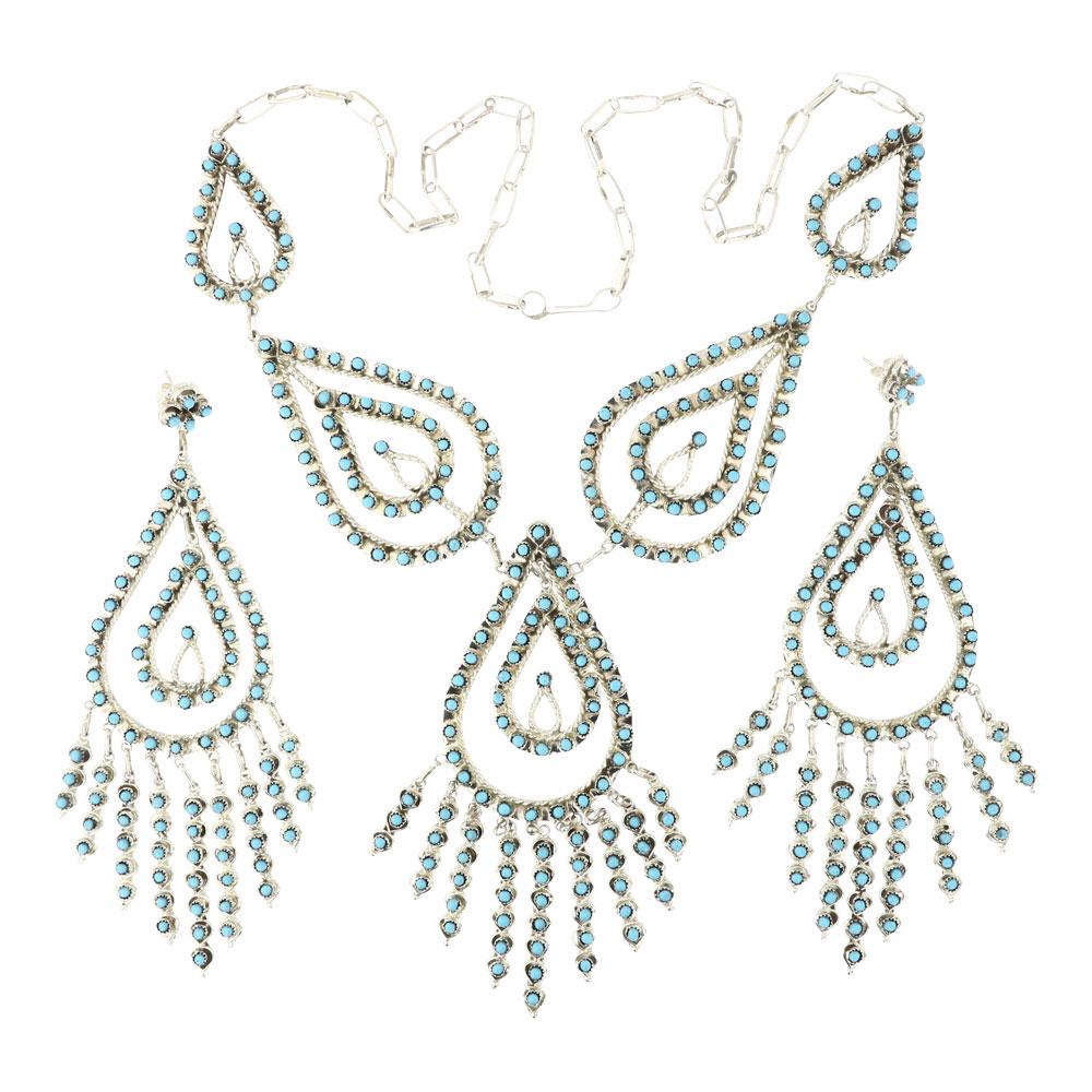 Zuni Sleeping Beauty Turquoise Petite Point Chandelier Necklace & Earrings Set (1 of 3)
