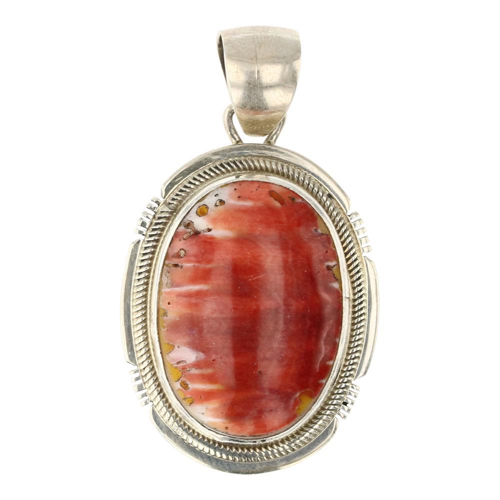 Kevin Willie Spiny Oyster Pendant: Sterling Silver | Genuine Spiny Oyster | Kevin Willie Spiny Oyster Pendant | Navajo Native American Southwest American Indian Jewelry | Approximate Weight: 9 Grams | Dimensions: Pendant: 1" x 1.75" | 