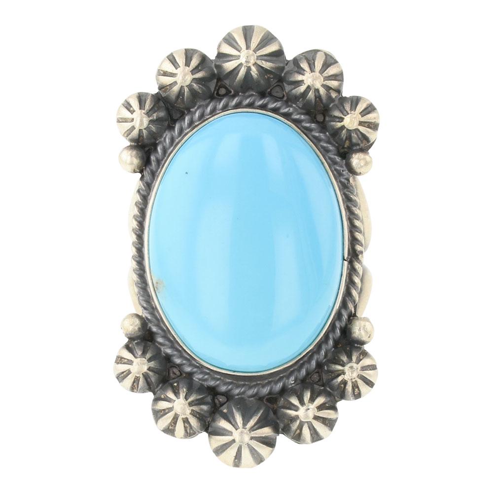 Michael Calladito Kingman Turquoise Stamped Rosette Ring (1 of 3)