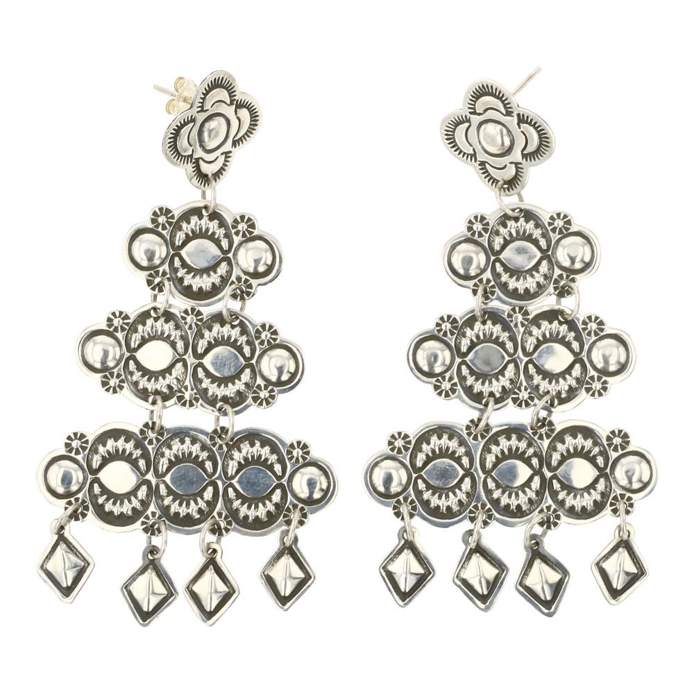 Harrison Joe Navajo Plain Silver Stamp Work Chandelier Earrings (1 of 2)