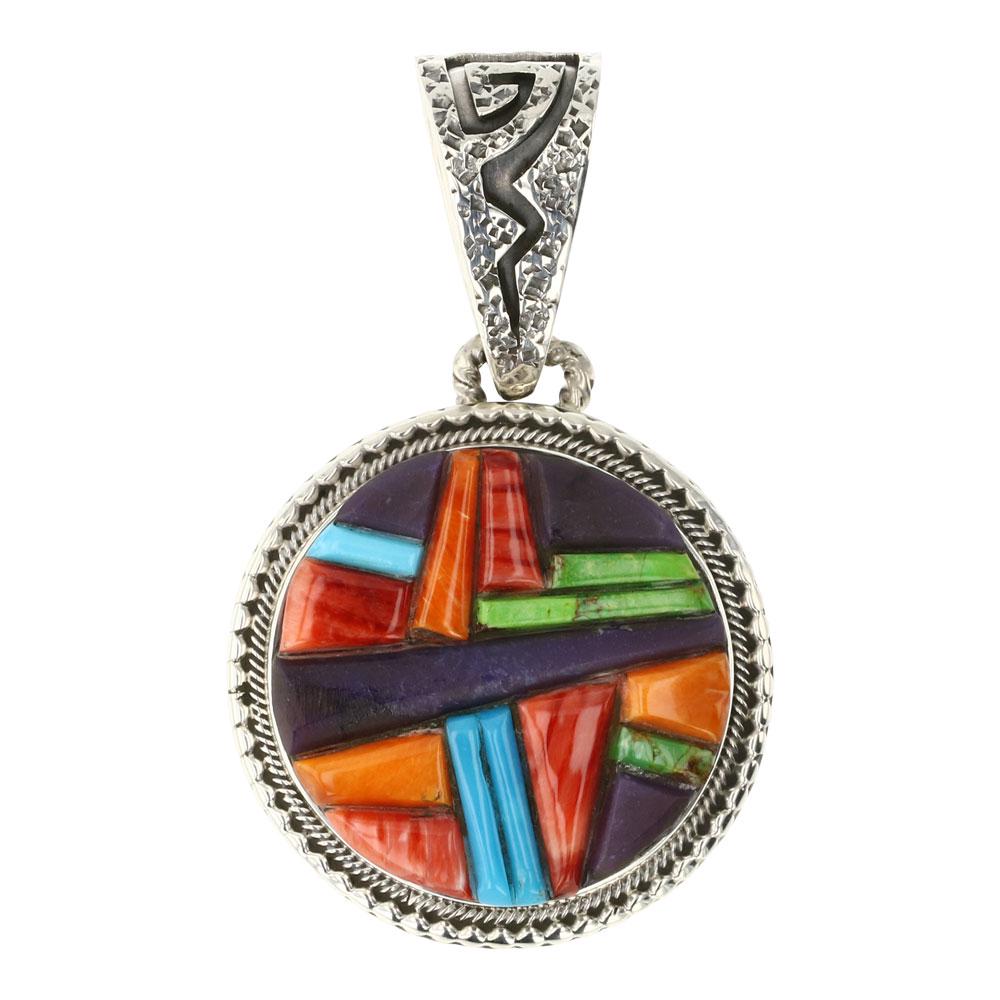 Daniel Benally Navajo Turquoise Spiny Oyster Sugilite Cobblestone Inlay Pendant (1 of 2)