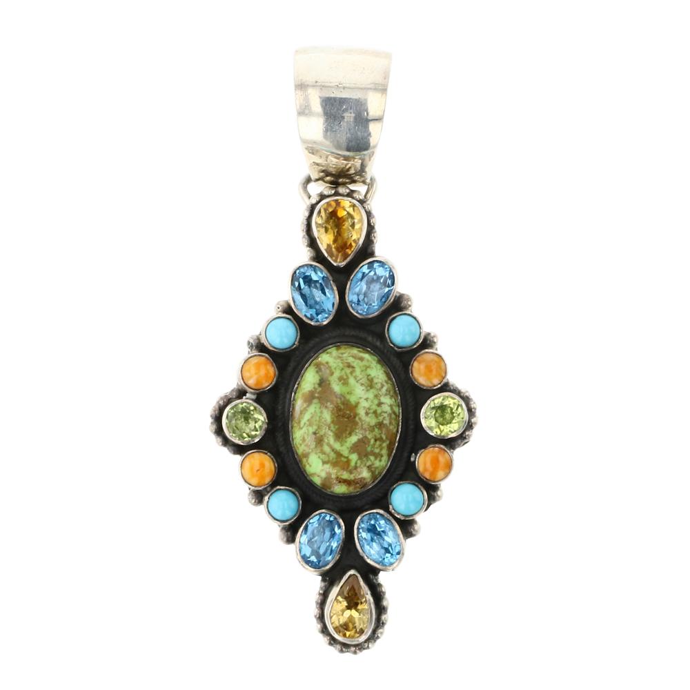Geraldine James Turquoise Spiny Oyster Gaspeite Citrine Peridot & Blue Topaz Pendant (1 of 2)