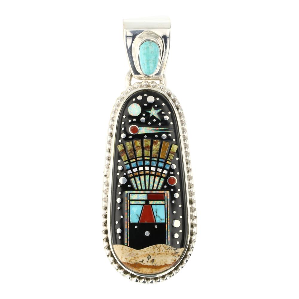 Mathew Jack Navajo Turquoise Coral Jasper Night Sky Pueblo Pendant (1 of 2)