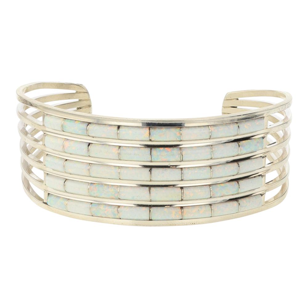 Zuni Inlay Synthetic Opal Five Row Channel Inlay Cuff Bracelet (1 of 3)