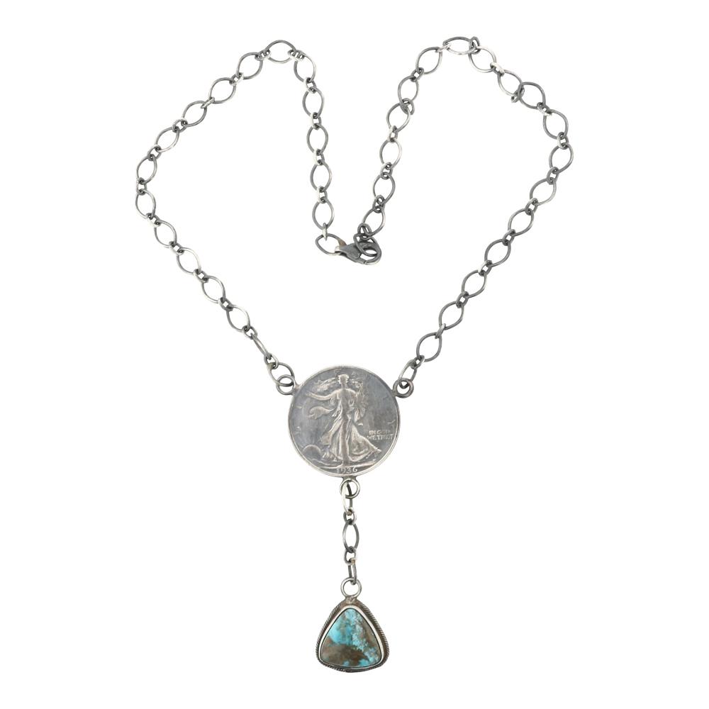 Kathleen Chavez Nevada Turquoise & Walking Liberty Half Dollar Necklace (1 of 3)