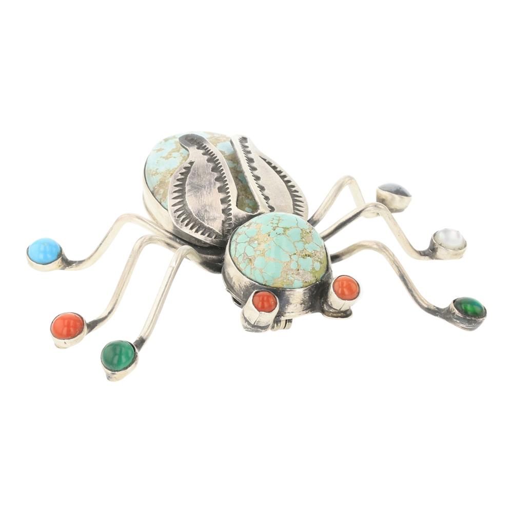 Herbert Ration Nevada Turquoise Coral Malachite Hematite & Shell Winged Beetle Pin (1 of 3)