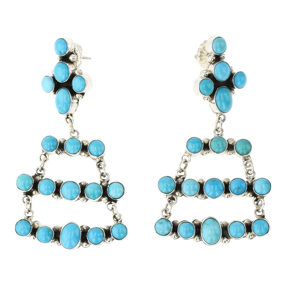 Navajo Kingman Turquoise Chandelier Earrings: Sterling Silver | Genuine Kingman Turquoise | Navajo Kingman Turquoise Chandelier Earrings | Navajo Native American Southwest American Indian Jewelry | Approximate Weight: 22 Grams | Dimensions: Earri