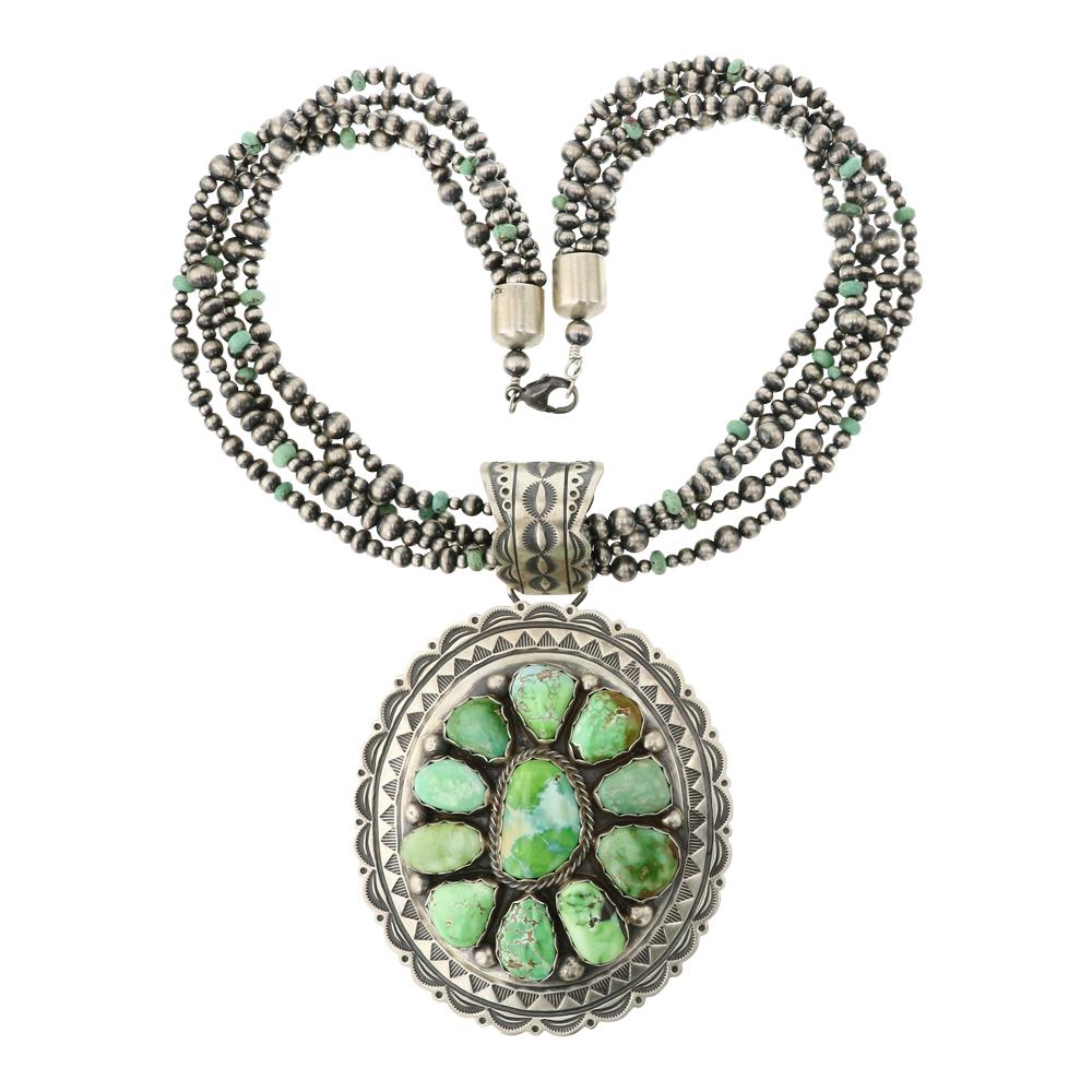 Charles Johnson Carrico Lake Turquoise Cluster Stamp work Large Necklace (1 of 3)