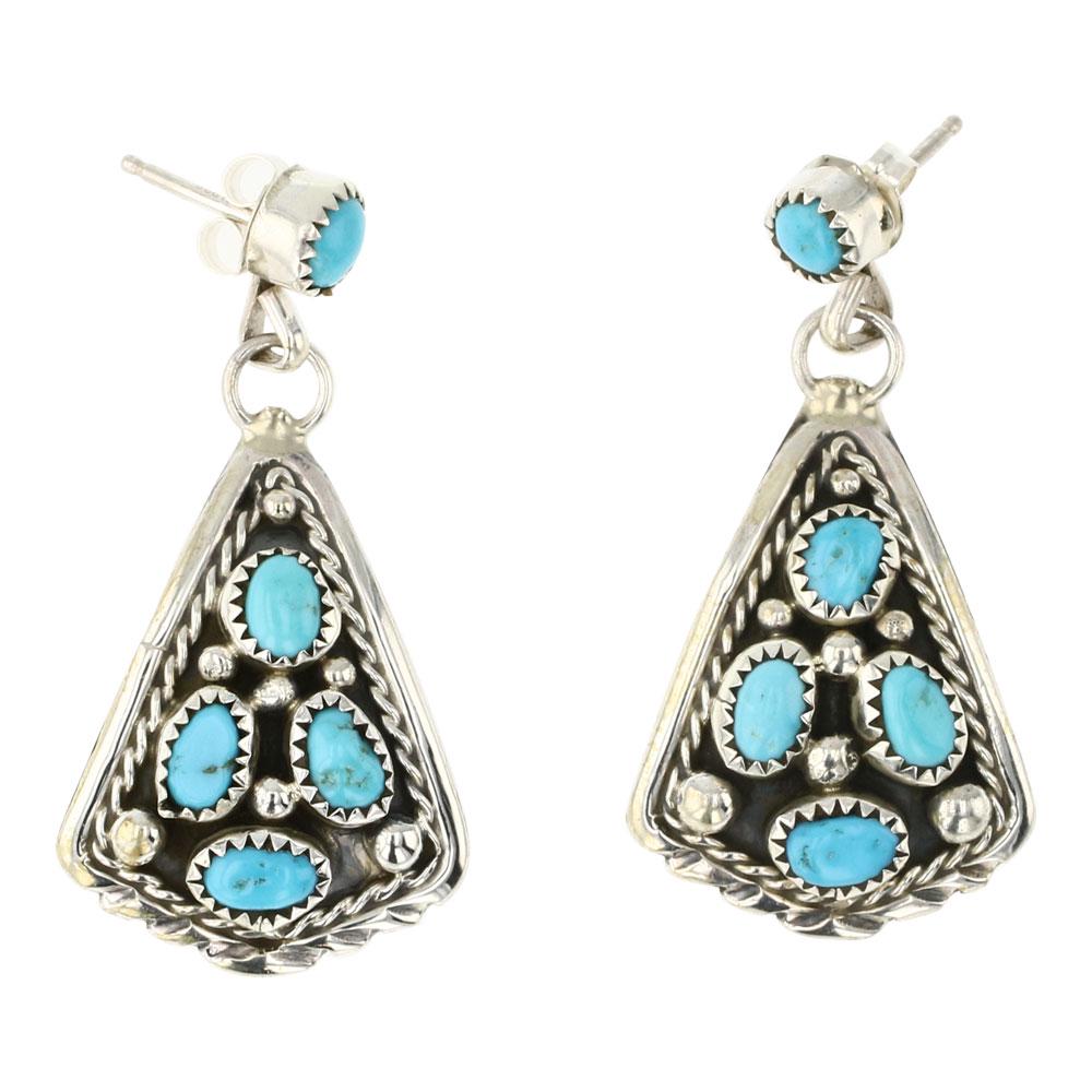 Navajo Kingman Turquoise Earrings: Sterling Silver | Genuine Kingman Turquoise | Navajo Kingman Turquoise Earrings | Navajo Native American Southwest Indian Jewelry | Approximate Weight: 7 Grams | Dimensions: Earrings: .75" x 1.5" (eac