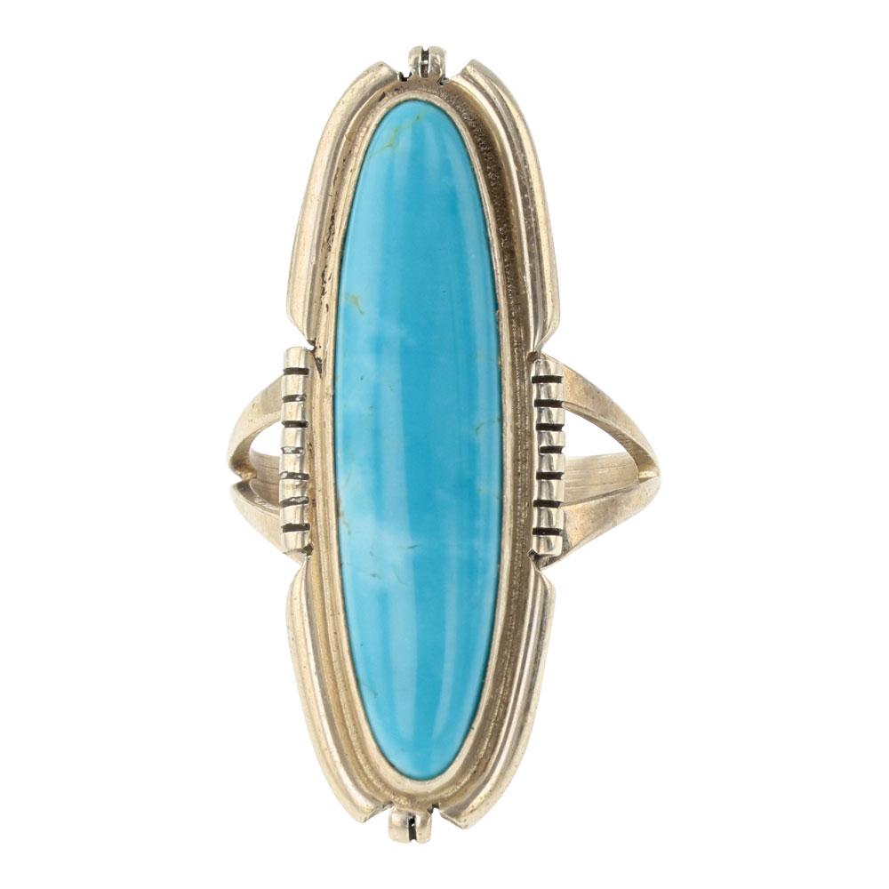 Eddie Secatero Navajo Kingman Turquoise Long Oval Ring (1 of 3)