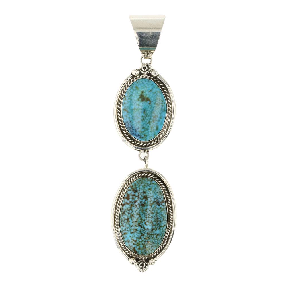 Ella Linkin Turquoise Mountain Turquoise Pendant: Sterling Silver | Genuine Turquoise | Ella Linkin Turquoise Mountain Turquoise Pendant | Navajo Native American Southwest Indian Jewelry | Approximate Weight: 20 Grams | Dimensions: Pendant: 1" x 3.5"