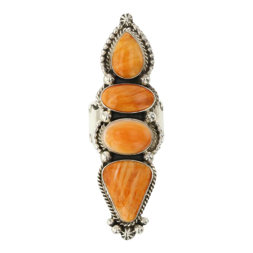 Ella Linkin Spiny Oyster Ring: Sterling Silver | Genuine Spiny Oyster | Ella Linkin Spiny Oyster Ring | Navajo Native American Southwest Indian Jewelry | Approximate Weight: 22 Grams | Dimensions: Ring: 10 size, 2.5" face width | S