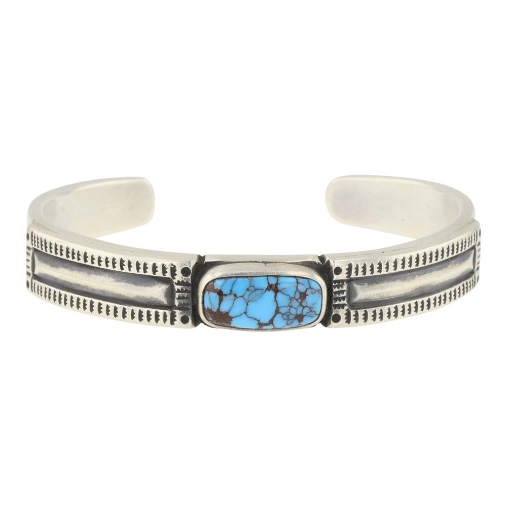 Alex Horst Egyptian Turquoise Rolled Ingot Stamp Cuff Bracelet: Sterling Silver | Genuine Egyptian Turquoise | Alex Horst Egyptian Turquoise Rolled Ingot Stamp Cuff Bracelet | Southwest Anglo American Artist | Approximate Weight: 41 Grams | Dimensions: Bracelet: 5