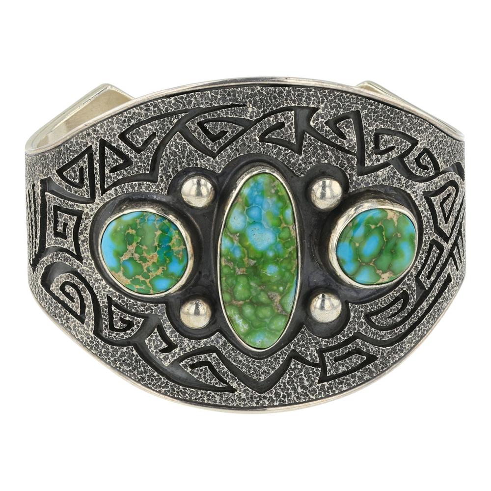 Daniel Benally Sonoran Mountain Turquoise Intricate Detailed Cuff Bracelet (1 of 5)