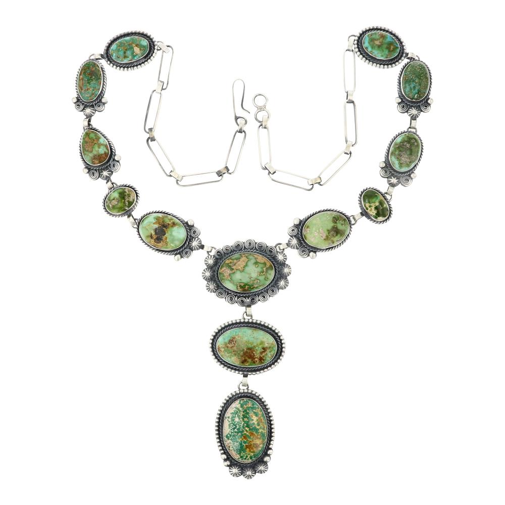 Marry Ellen Royston Turquoise Lariat Necklace: Sterling Silver | Genuine Royston Turquoise | Marry Ellen Royston Turquoise Lariat Necklace | Navajo Native American Southwest Indian Jewelry | Approximate Weight: 133 Grams | Dimensions: Necklace: 24