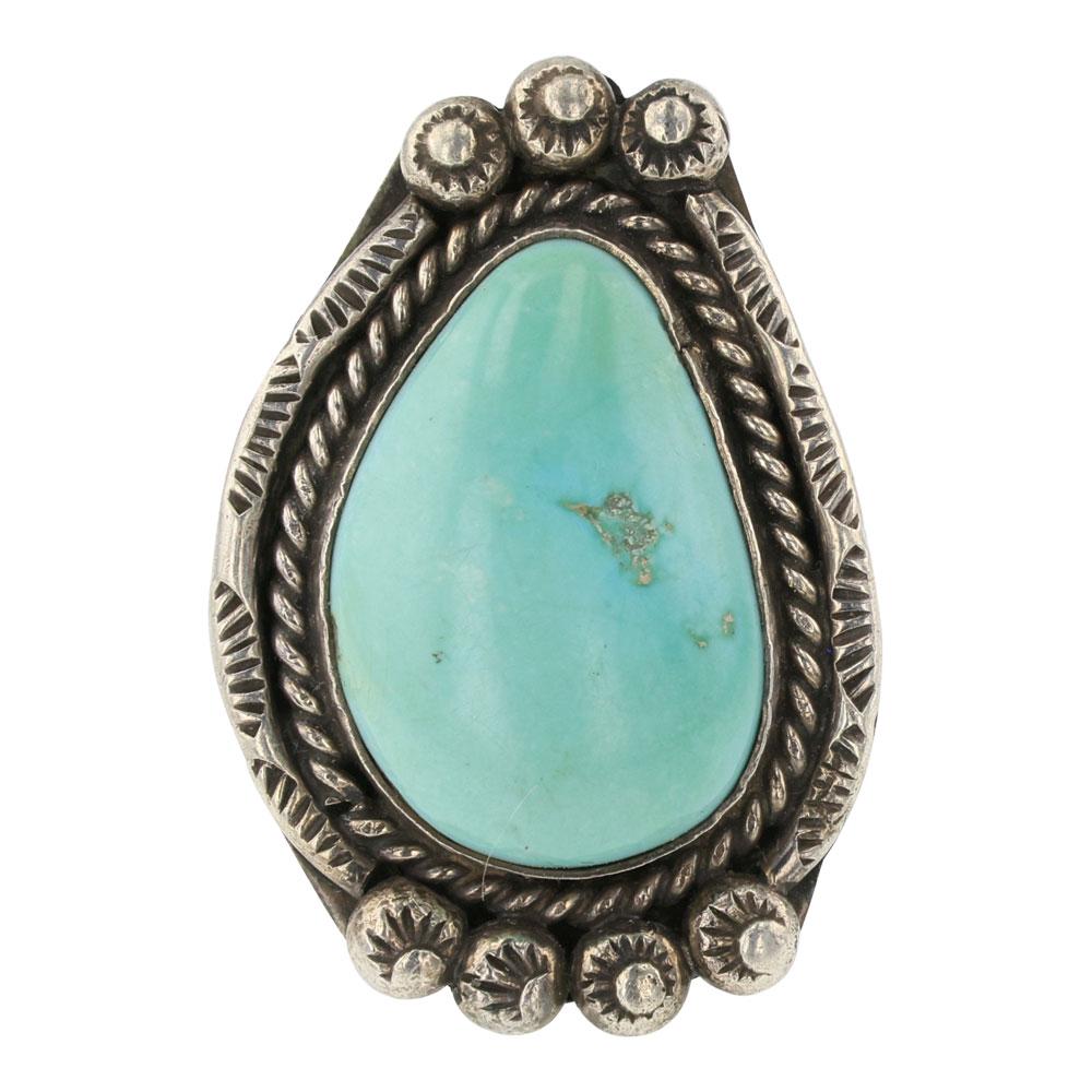 Navajo Nevada Turquoise Ring: Sterling Silver | Genuine Nevada Turquoise | Navajo Nevada Turquoise Ring | Navajo Native American Southwest Indian Jewelry | Approximate Weight: 13 Grams | Dimensions: Ring: 7 size, 1.5" face width |