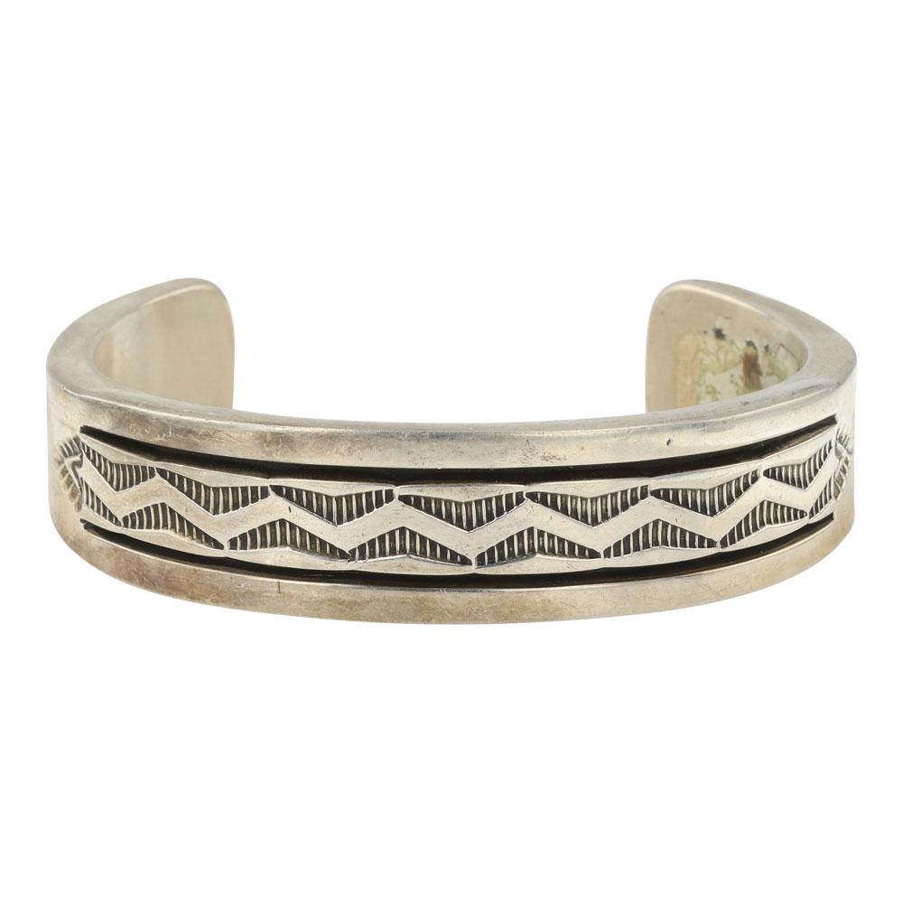 Bruce Morgan Navajo Plain Silver Heavy Gauge Stamp-work Men's Cuff Bracelet (1 of 4)