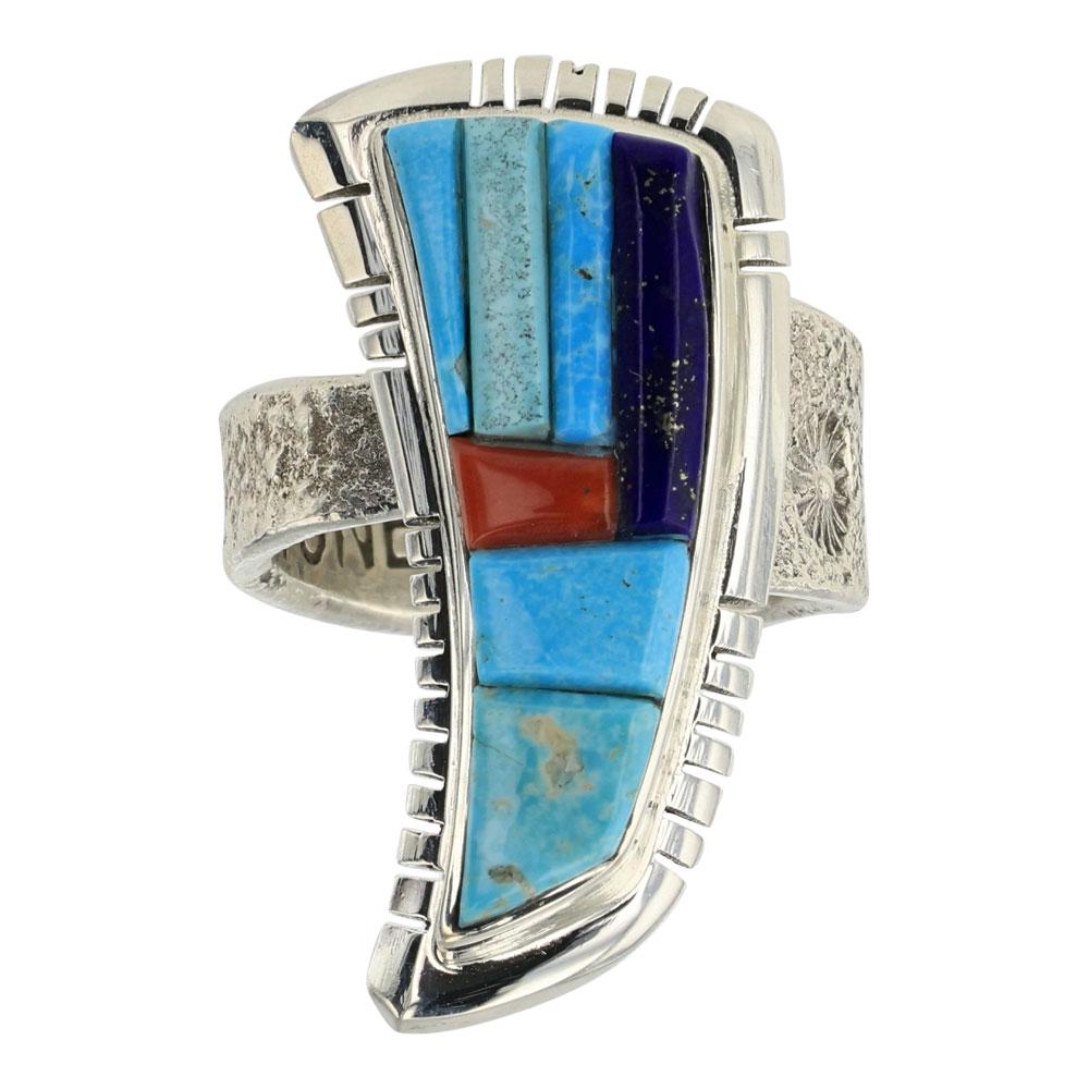 David Tune Turquoise Coral & Lapis Cobblestone Inlay Ring (1 of 4)