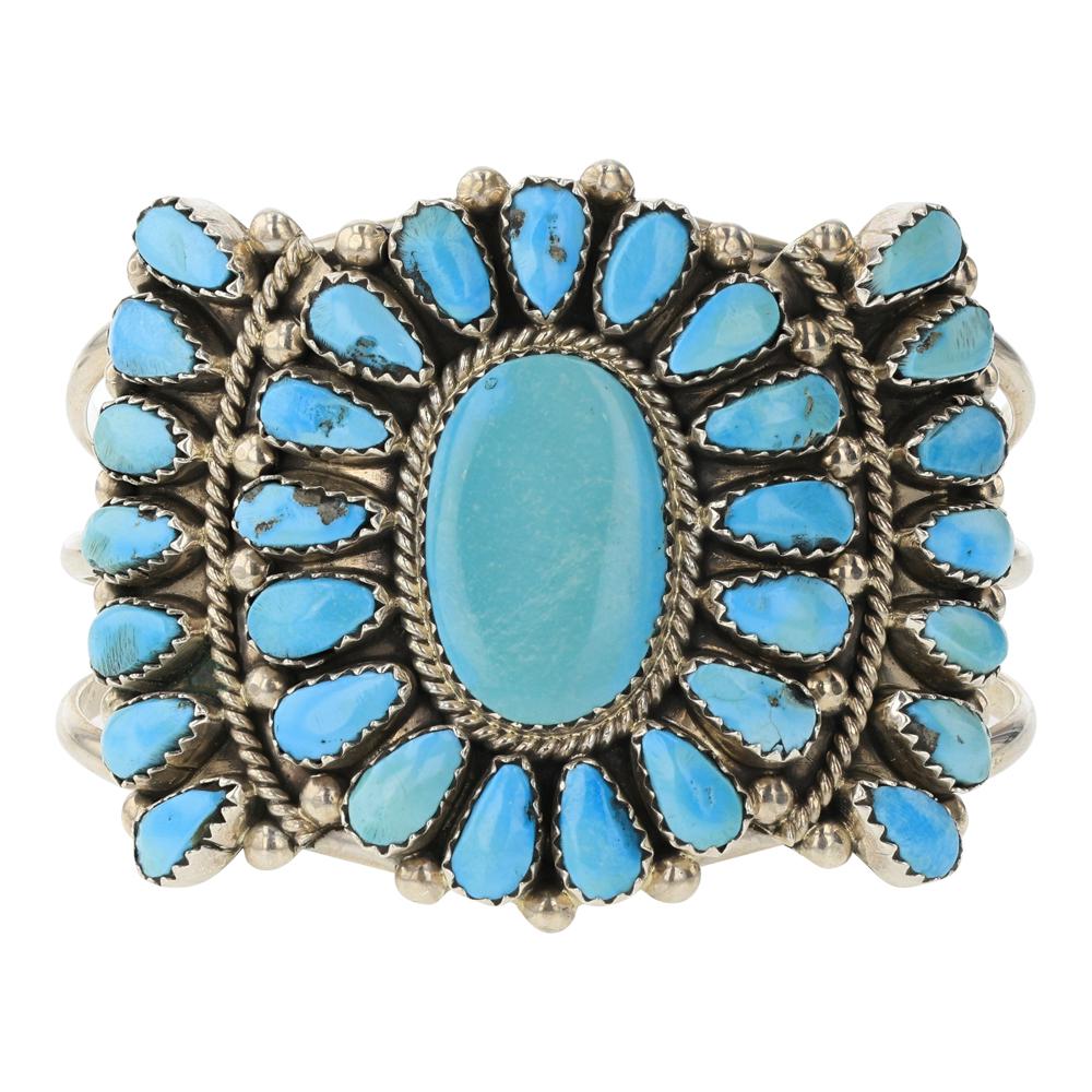 Eunice J. Wilson Navajo Kingman Turquoise Cluster Cuff Bracelet (1 of 4)