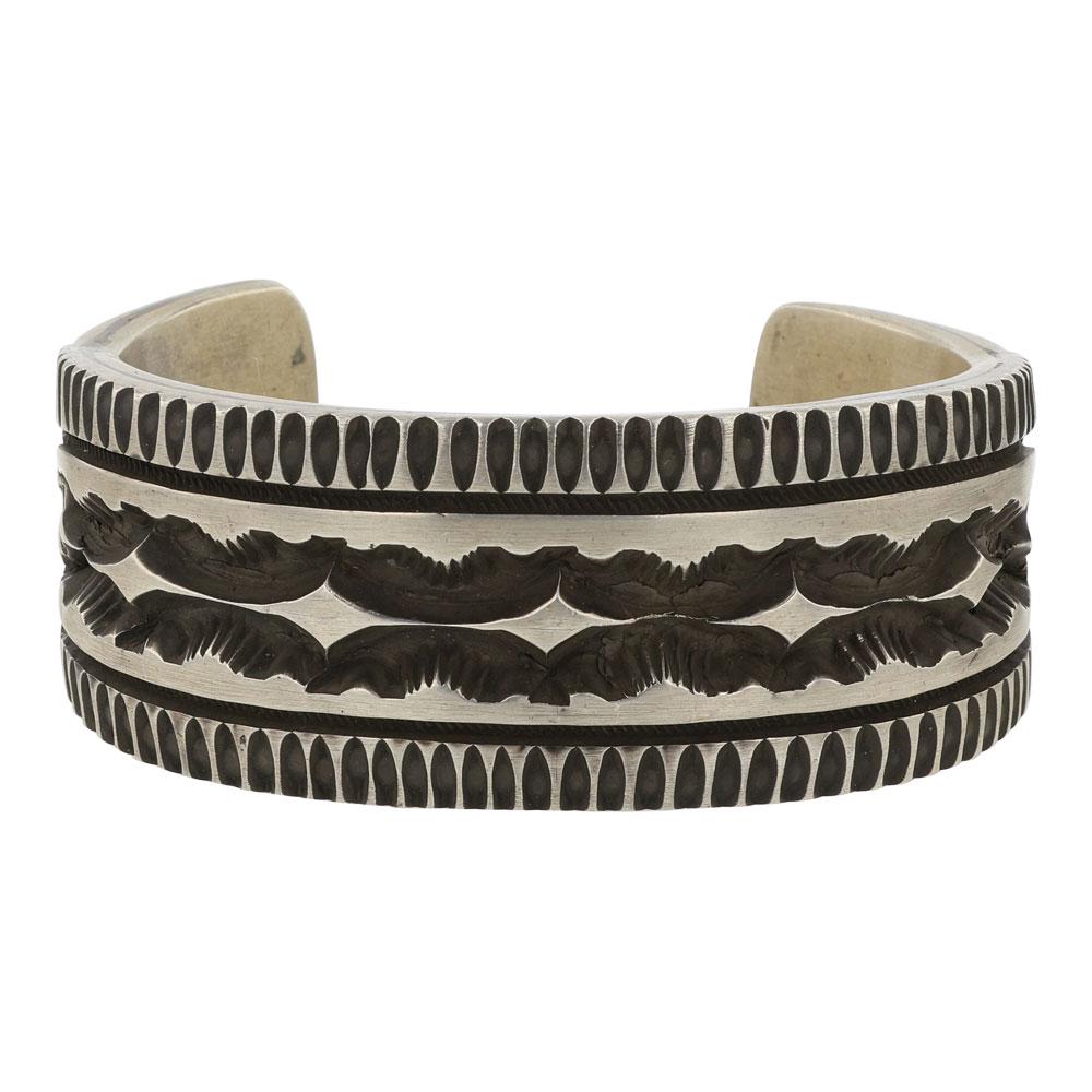 Elvira Bill Navajo Plain Silver Deep Stamp Heavy Gauge Cuff Bracelet (1 of 3)