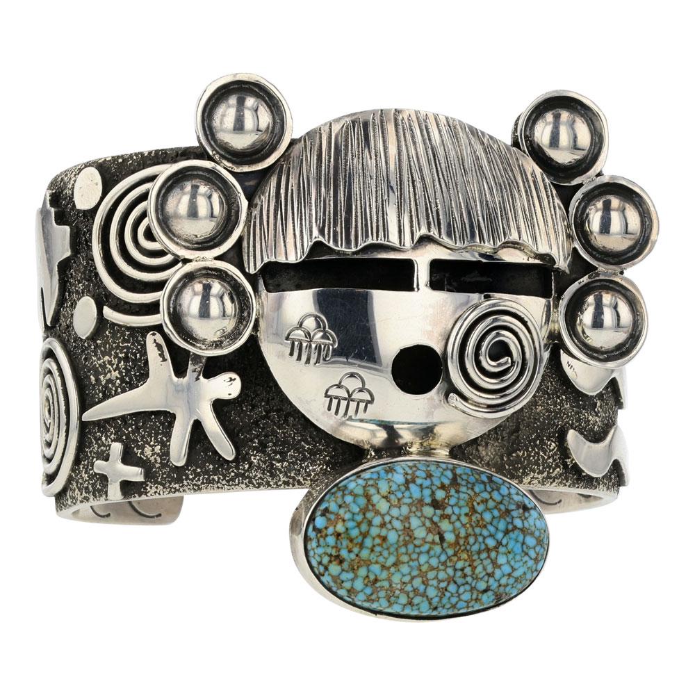 Alex Sanchez Spiderweb Turquoise Mountain Turquoise Petroglyph Cuff Bracelet (1 of 4)