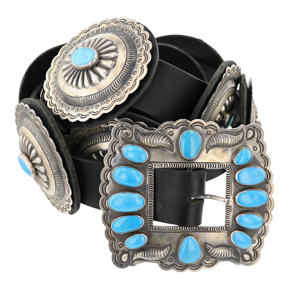 Geraldine Yazzie Kingman Turquoise Stamp Work Concho Belt