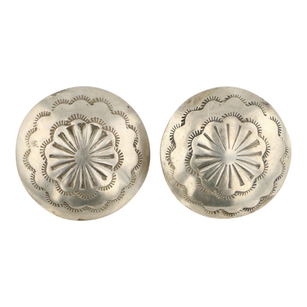 Navajo Plain Silver Stamp Button Earrings (1 of 2)