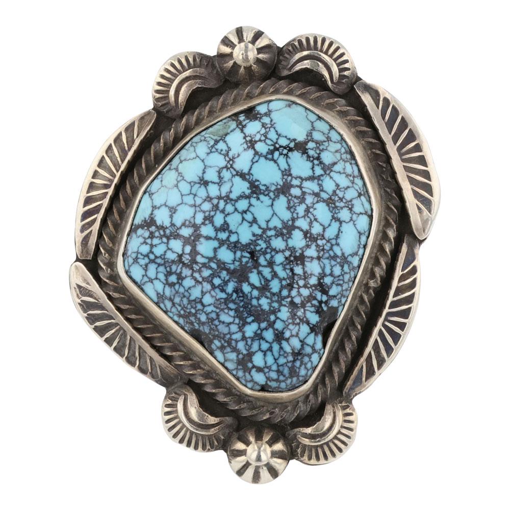 Landoll Benally Navajo Spiderweb Kingman Turquoise Adjustable Ring (1 of 3)