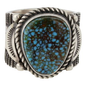 Signed Vintage Native American Navajo Herm Smith Turquoise Sterling Silver Nightsky Ring Signed Vintage Native American Navajo Herm Smith Turquoise Sterling Silver Nightsky Ring