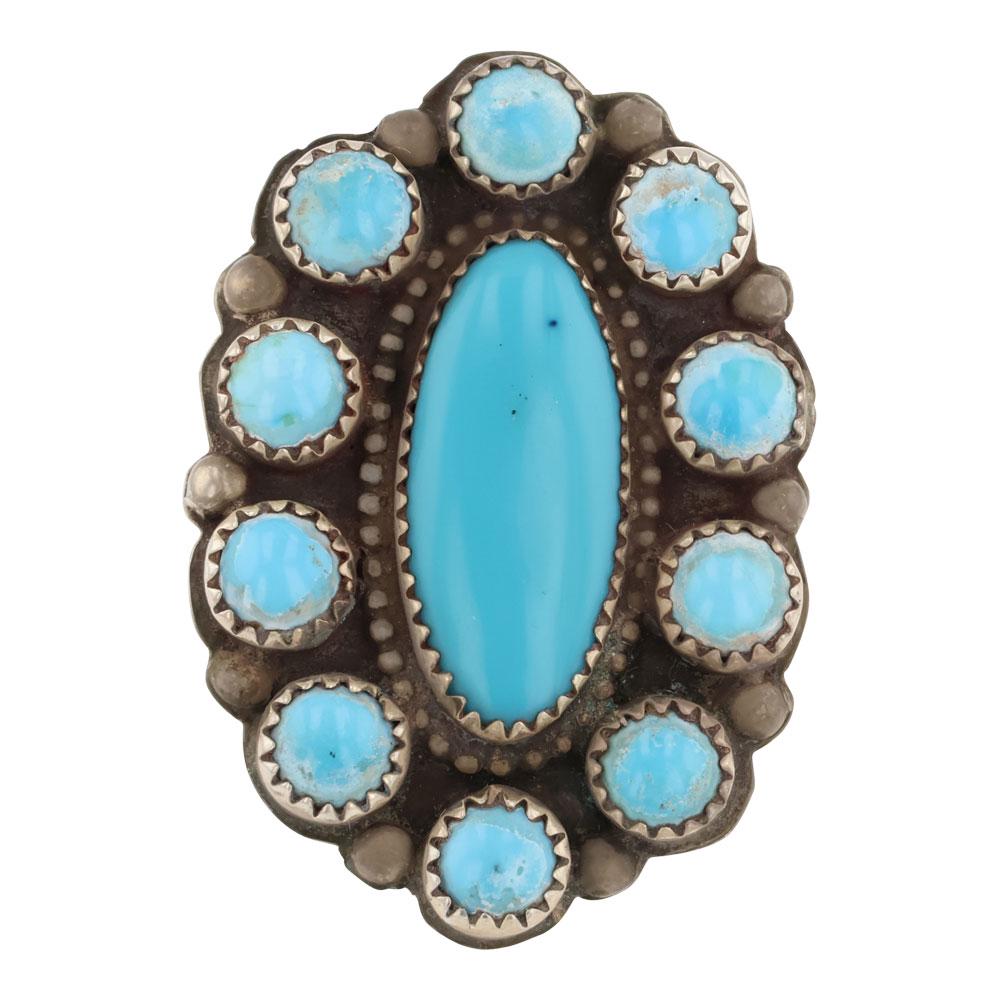 Oscar Peshlakai Vintage Kingman Turquoise Cluster Ring (1 of 3)
