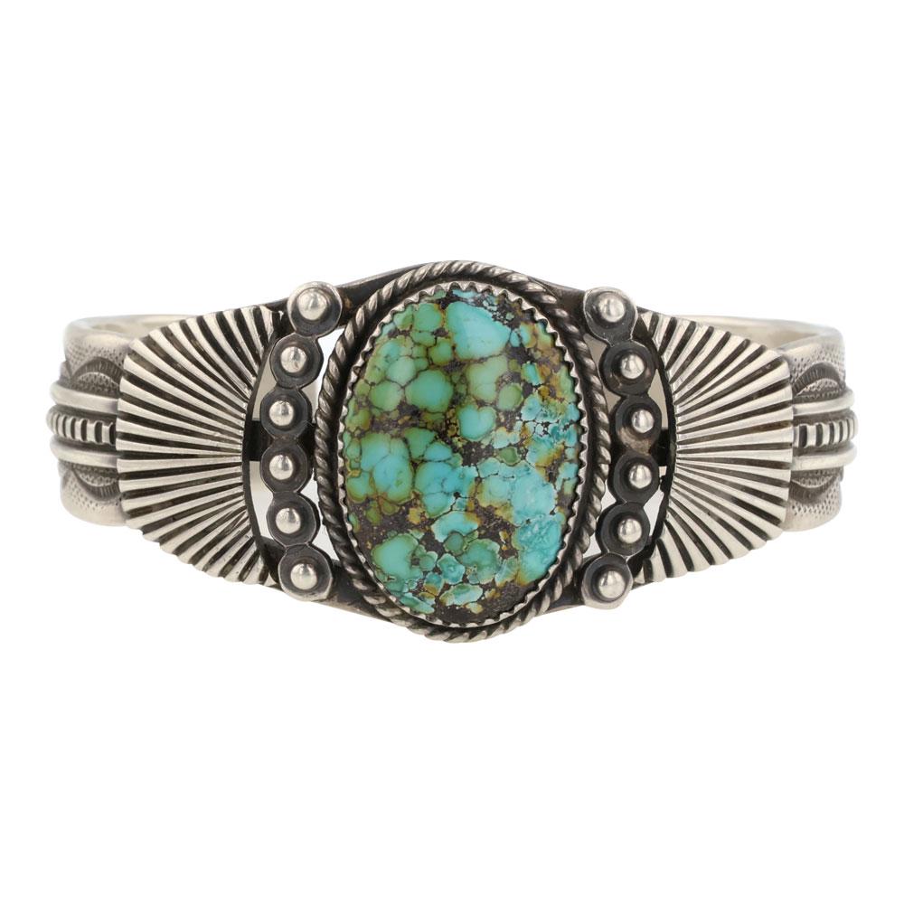 Navajo Cloud Mountain Turquoise Stamp Cuff Bracelet (1 of 4)