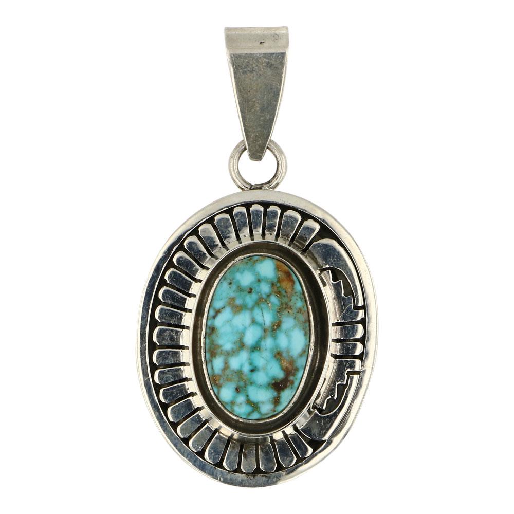 Leonard Nez Navajo Turquoise Mountain Turquoise Pendant: Sterling Silver | Genuine Turquoise Mountain Turquoise | Leonard Nez Navajo Turquoise Mountain Turquoise Pendant | Navajo Native American Southwest Indian Jewelry | Approximate Weight: 18 Grams | Dime