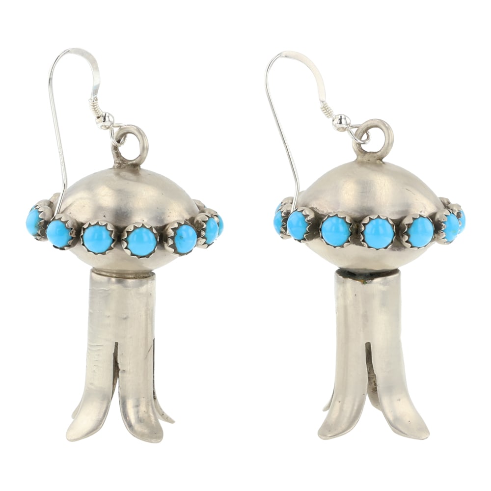 Navajo Kingman Turquoise Blossom Earrings: Sterling Silver | Genuine Kingman Turquoise | Navajo Kingman Turquoise Blossom Earrings | Navajo Native American Southwest Indian Jewelry | Approximate Weight: 35 Grams | Dimensions: Earrings: 1" x 2.