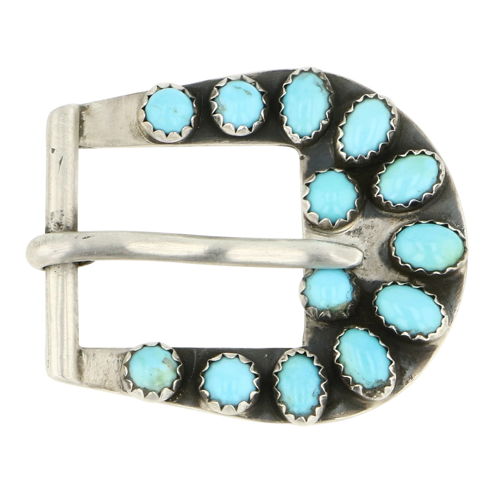Navajo Kingman Turquoise Ranger Buckle: Sterling Silver | Genuine Kingman Turquoise | Navajo Kingman Turquoise Ranger Buckle | Navajo Native American Southwest Indian Jewelry | Approximate Weight: 11 Grams | Dimensions: Buckle: 1.5" x 1" |
