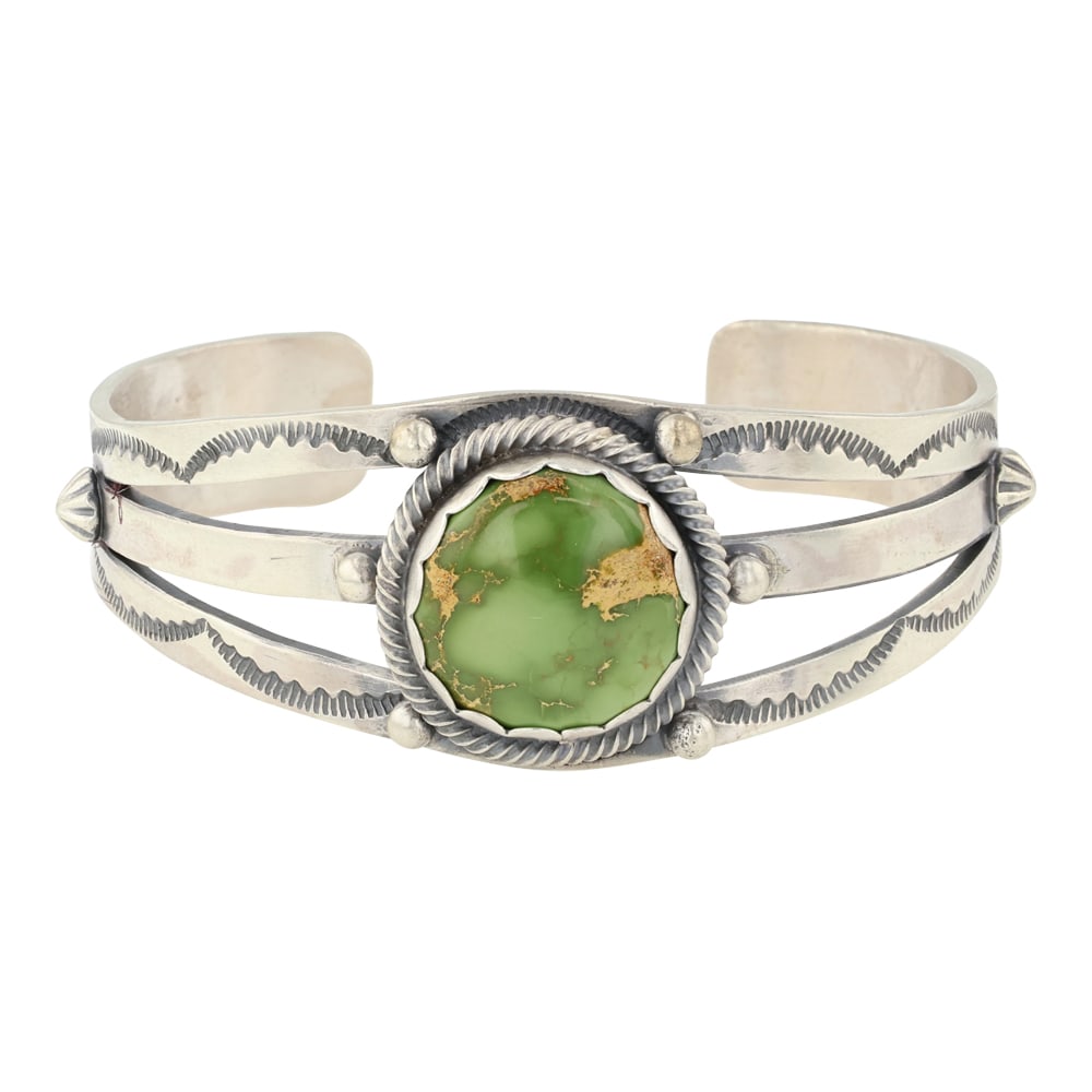 Darrin Livingston Royston Turquoise Cuff Bracelet: Sterling Silver | Genuine Royston Turquoise | Darrin Livingston Royston Turquoise Cuff Bracelet | Navajo Native American Southwest Indian Jewelry | Approximate Weight: 41 Grams | Dimensions: Bracelet: