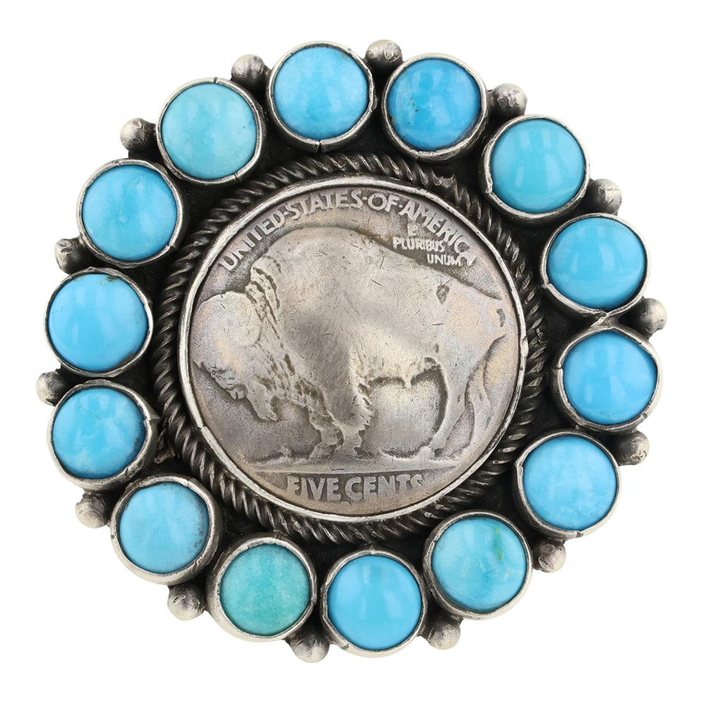 Beatty Tom Kingman Turquoise & Buffalo Nickel Cluster Ring (1 of 3)