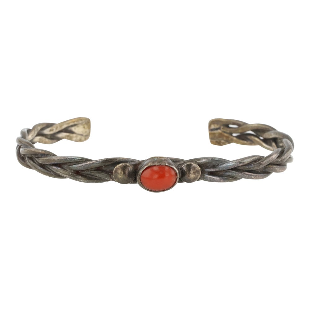 Vintage Navajo Mediterranean Coral Twist Wire Cuff Bracelet (1 of 4)